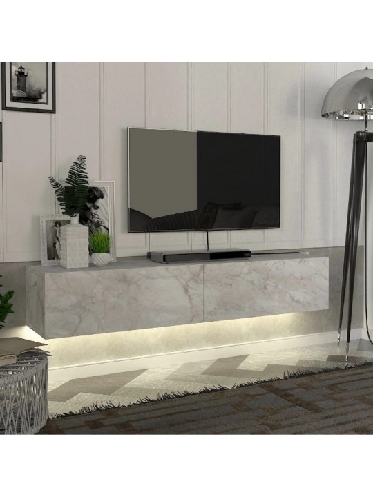 Έπιπλο τηλεόρασης επιτοίχιο Aristo Megapap με LED χρώμα λευκό εφέ μαρμάρου 135x31,6x25εκ.