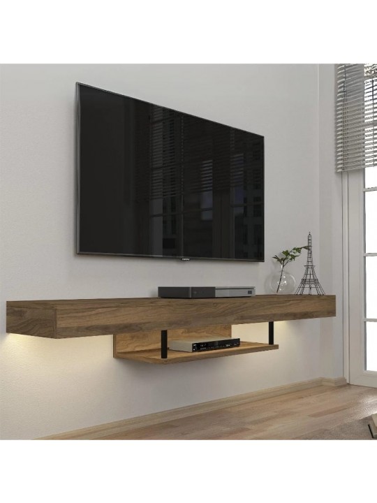 Έπιπλο τηλεόρασης επιτοίχιο Albares Megapap με LED χρώμα καρυδί 150x29,6x22εκ.