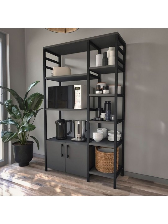 Έπιπλο κουζίνας Benito Megapap χρώμα μαύρο - ανθρακί 83,6x30,2x140,7εκ.