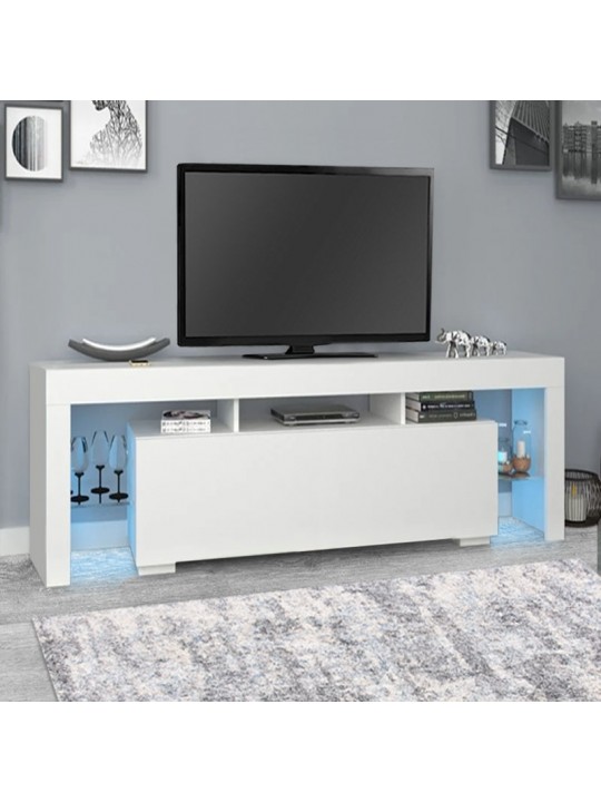 Έπιπλο τηλεόρασης Stilo Megapap από μελαμίνη με φωτισμό LED χρώμα λευκό 150x37x52εκ.