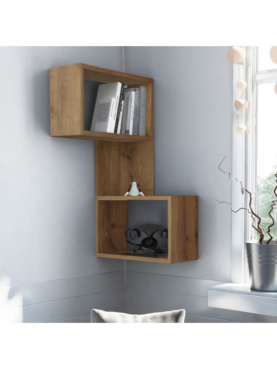 Ραφιέρα τοίχου γωνιακή Part Megapap μελαμίνης χρώμα ανοιχτό καρυδί 47x20x82εκ.