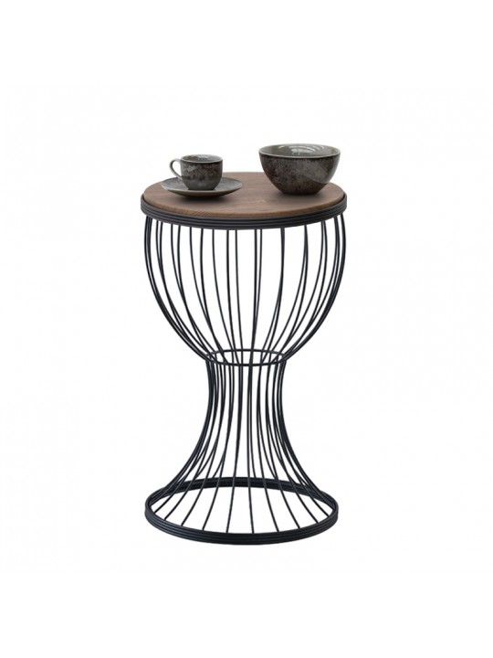 Βοηθητικό τραπεζάκι Aldora Megapap μεταλλικό - Mdf χρώμα μαύρο - καρυδί 35x35x58εκ.