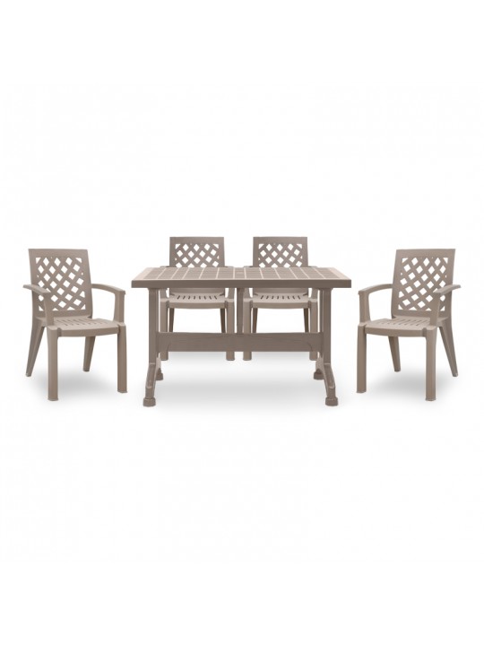 Σετ τραπεζαρία κήπου Callan Megapap 5τμχ πολυπροπυλενίου τραπέζι 140x70 - πολυθρόνα χρώμα cappuccino S_GP046-0003,2+GP046-0004,2x4