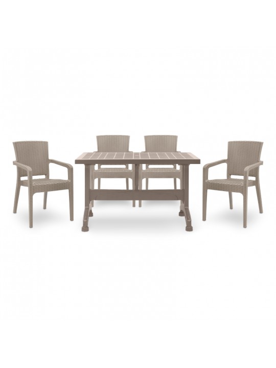 Σετ τραπεζαρία κήπου Callan Megapap 5τμχ πολυπροπυλενίου τραπέζι 140x70 - πολυθρόνα recycled χρώμα cappuccino S_GP046-0003,2+GP046-0001,3x4
