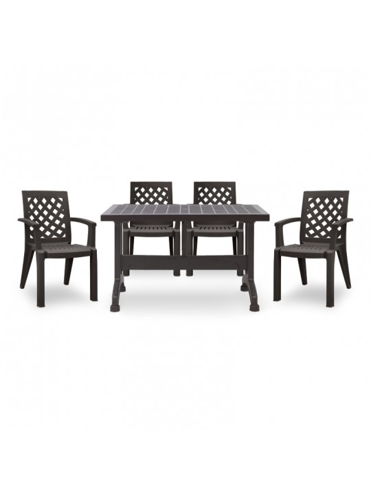 Σετ τραπεζαρία κήπου Callan Megapap 5τμχ πολυπροπυλενίου τραπέζι 140x80 - πολυθρόνα χρώμα καφέ S_GP046-0003,1+GP046-0004,3x4