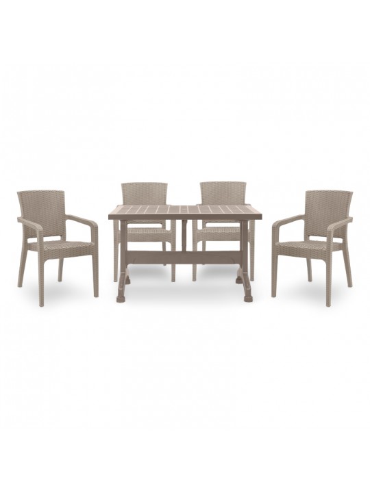 Σετ τραπεζαρία κήπου Callan Megapap 5τμχ πολυπροπυλενίου τραπέζι 120x70 - πολυθρόνα recycled χρώμα cappuccino S_GP046-0002,2+GP046-0001,3x4