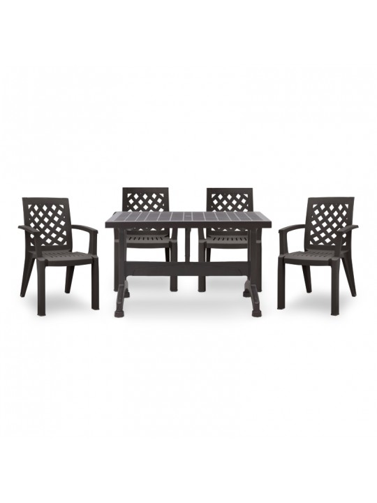 Σετ τραπεζαρία κήπου Callan Megapap 5τμχ πολυπροπυλενίου τραπέζι 120x70 - πολυθρόνα χρώμα καφέ S_GP046-0002,1+GP046-0004,3x4