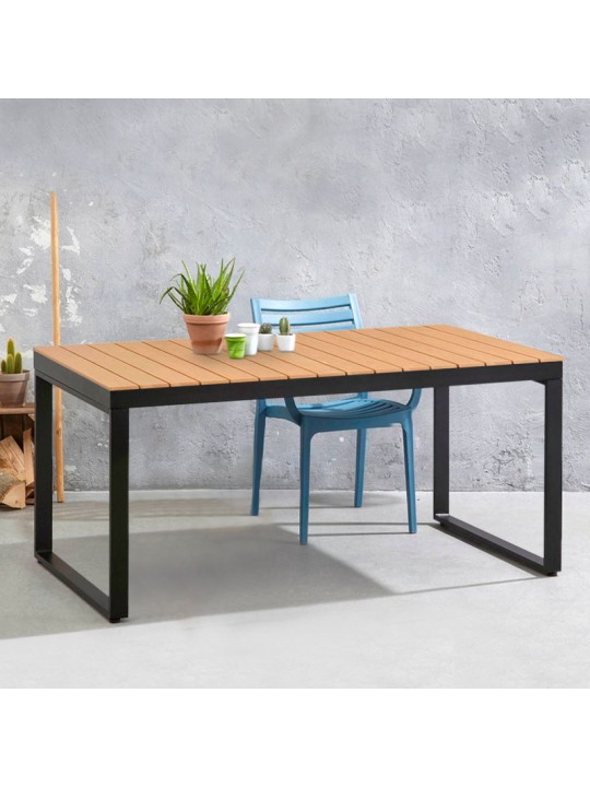 Τραπέζι κήπου Poseidon Megapap μέταλλο - ξύλο χρώμα μαύρο - καρυδί 180x92x75εκ.