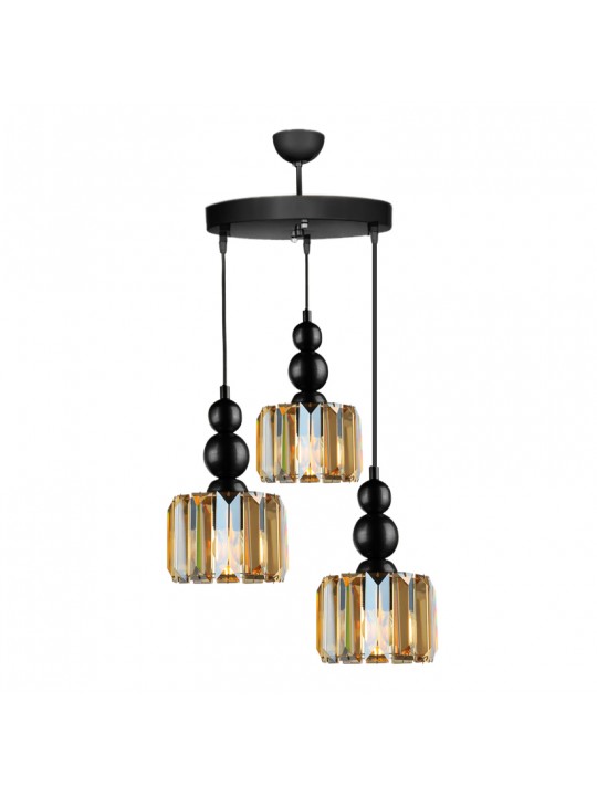 Φωτιστικό οροφής Alaba Megapap E27 μεταλλικό - γυάλινο τρίφωτο χρώμα μαύρο 40x40x95εκ.