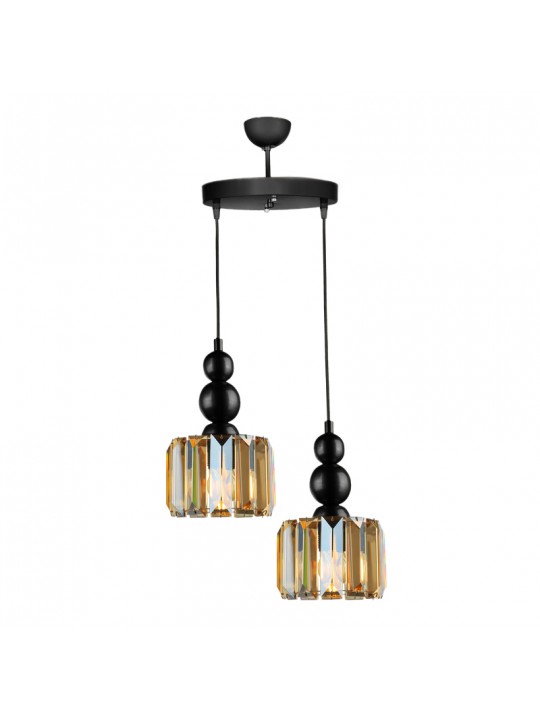 Φωτιστικό οροφής Alaba Megapap E27 μεταλλικό - γυάλινο δίφωτο χρώμα μαύρο 30x30x80εκ.