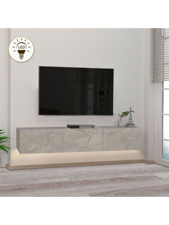 Έπιπλο τηλεόρασης επιτοίχιο Damla Megapap με LED χρώμα λευκό εφέ μαρμάρου 180x29,5x29,5εκ.