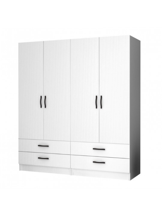 Ντουλάπα ρούχων Ricardo Megapap τετράφυλλη με συρτάρια χρώμα λευκό 160x51,8x181εκ.