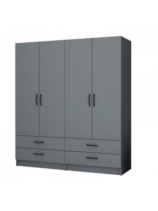 Ντουλάπα ρούχων Ricardo Megapap τετράφυλλη με συρτάρια χρώμα ανθρακί 160x51,8x181εκ.