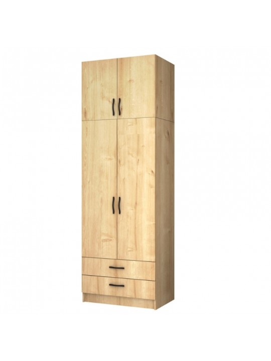 Ντουλάπα ρούχων Ricardo Megapap δίφυλλη με πατάρι και συρτάρια χρώμα φυσικό οξιάς 80x51,8x240εκ.