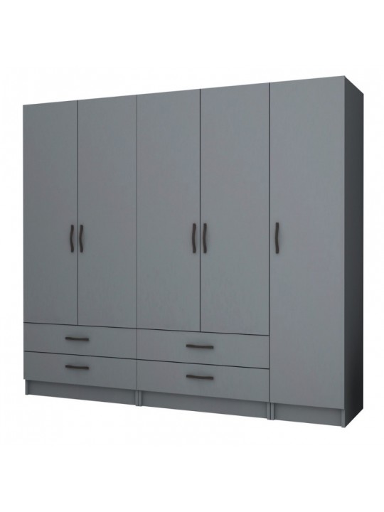 Ντουλάπα ρούχων Ricardo Megapap πεντάφυλλη με συρτάρια χρώμα ανθρακί 200x51,8x181εκ.