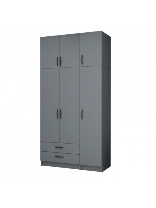 Ντουλάπα ρούχων Ricardo Megapap τρίφυλλη με πατάρι και συρτάρια χρώμα ανθρακί 120x51,8x240εκ.