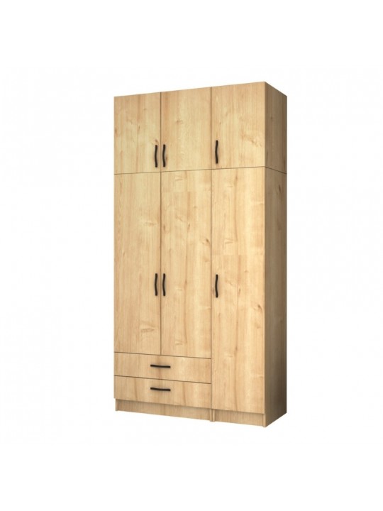 Ντουλάπα ρούχων Ricardo Megapap τρίφυλλη με πατάρι και συρτάρια χρώμα φυσικό οξιάς 120x51,8x240εκ.
