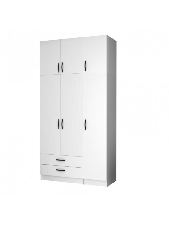 Ντουλάπα ρούχων Ricardo Megapap τρίφυλλη με πατάρι και συρτάρια χρώμα λευκό 120x51,8x240εκ.