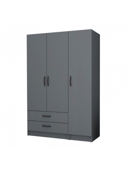 Ντουλάπα ρούχων Ricardo Megapap τρίφυλλη με συρτάρια χρώμα ανθρακί 120x51,8x181εκ.