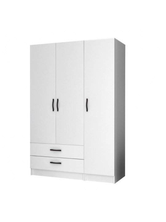 Ντουλάπα ρούχων Ricardo Megapap τρίφυλλη με συρτάρια χρώμα λευκό 120x51,8x181εκ.