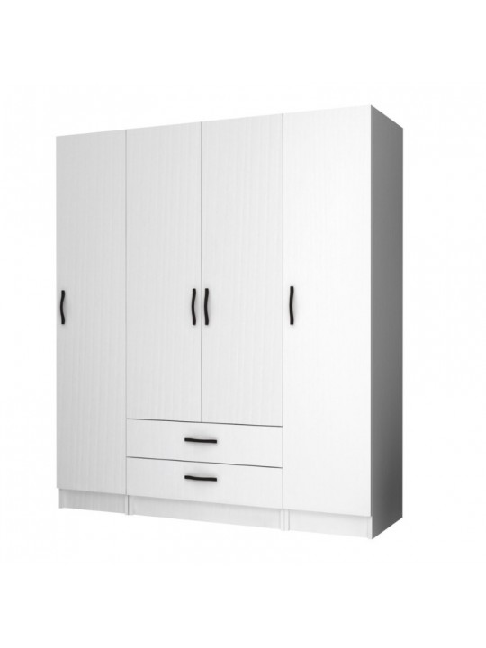 Ντουλάπα ρούχων Ricardo Megapap τετράφυλλη με συρτάρια χρώμα λευκό 160x51,8x181εκ.