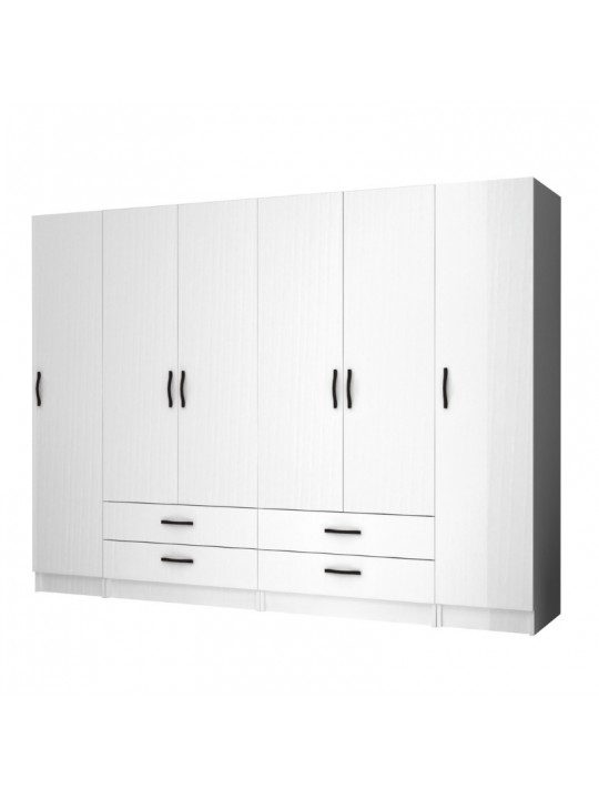 Ντουλάπα ρούχων Ricardo Megapap εξάφυλλη με συρτάρια χρώμα λευκό 240x51,8x181εκ.