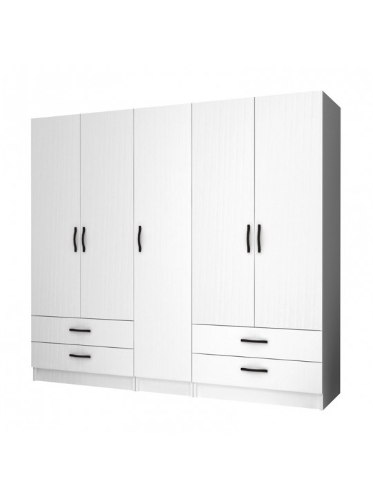 Ντουλάπα ρούχων Ricardo Megapap πεντάφυλλη με συρτάρια χρώμα λευκό 200x51,8x181εκ.