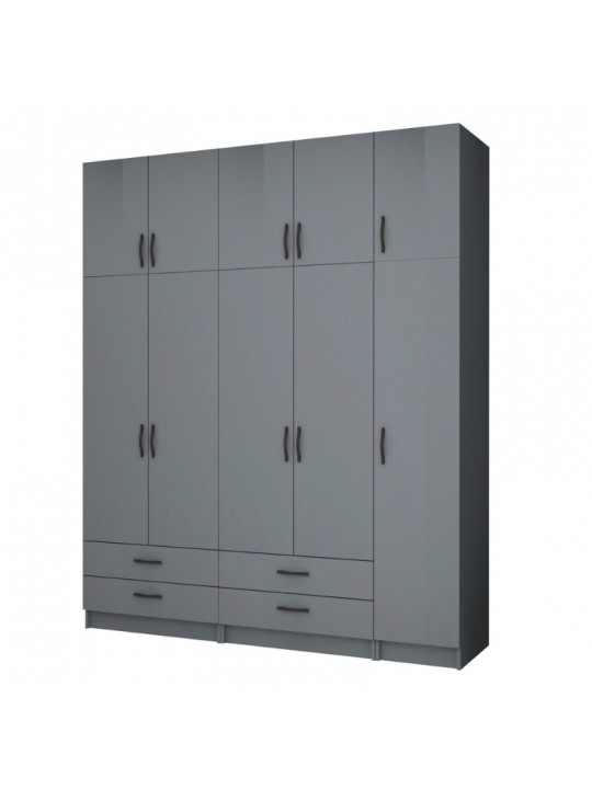 Ντουλάπα ρούχων Ricardo Megapap πεντάφυλλη με πατάρι και συρτάρια χρώμα ανθρακί 200x51,8x240εκ.