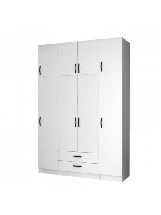 Ντουλάπα ρούχων Ricardo Megapap τετράφυλλη με πατάρι και συρτάρια χρώμα λευκό 160x51,8x240εκ.