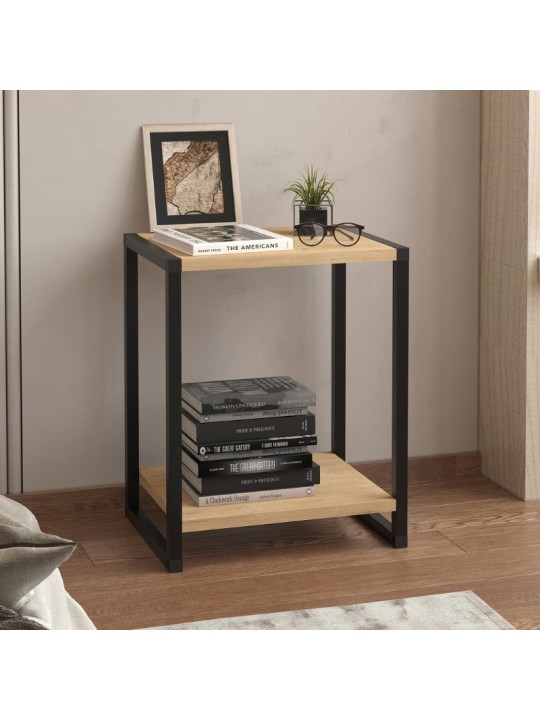 Κομοδίνο Gina Megapap χρώμα sapphire oak - μαύρο 39x30x48εκ.