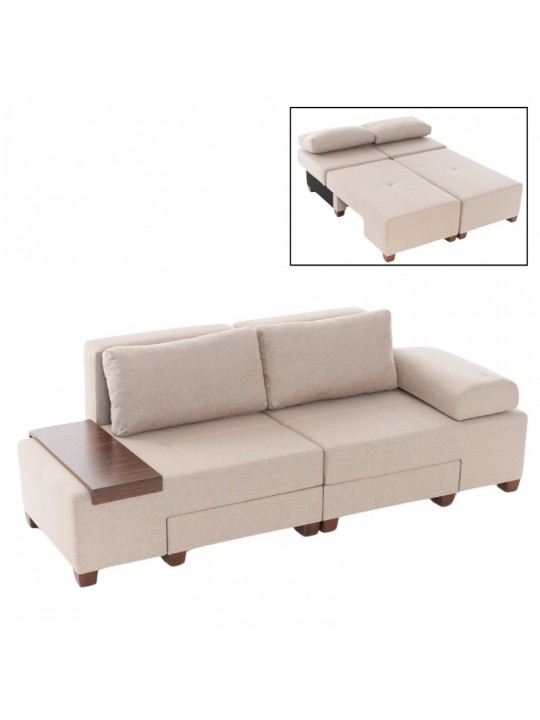 Καναπές - κρεβάτι πολυμορφικός Perenna Megapap τριθέσιος υφασμάτινος χρώμα κρεμ 233x93x83εκ.
