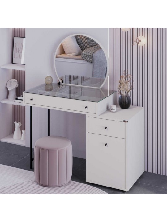 Τουαλέτα με καθρέπτη Dior Megapap χρώμα λευκό του πάγου 108x45x130εκ.