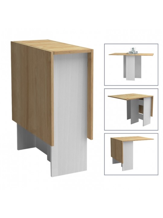 Τραπέζι μελαμίνης Pepe Megapap επεκτεινόμενο χρώμα λευκό - φυσικό οξιάς 28(56+56)x77x75εκ.