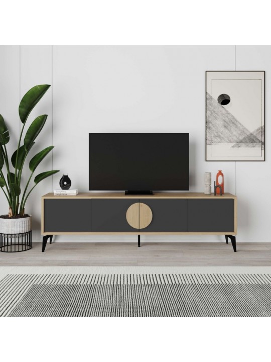 Έπιπλο τηλεόρασης Gora Megapap χρώμα sapphire oak - silky black 180x35,6x51εκ.