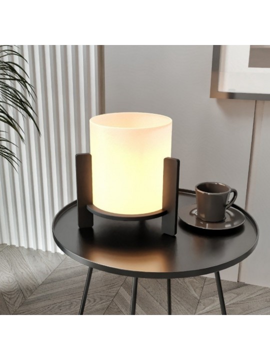 Φωτιστικό επιτραπέζιο Pine Megapap E27 Mdf - ύφασμα Pvc χρώμα μαύρο - κρεμ Ø20x20εκ.