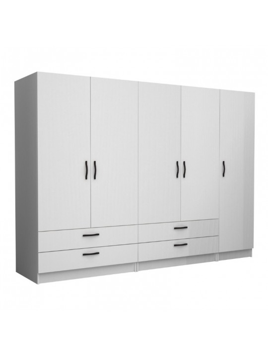 Ντουλάπα ρούχων Victoria Megapap πεντάφυλλη με συρτάρια χρώμα λευκό 250x60x181εκ.