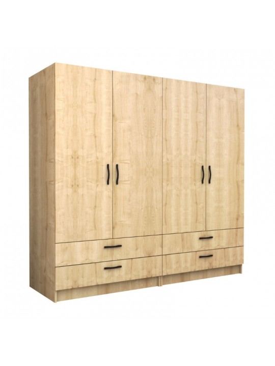 Ντουλάπα ρούχων Victoria Megapap τετράφυλλη με συρτάρια χρώμα φυσικό οξιάς 200x60x181εκ.