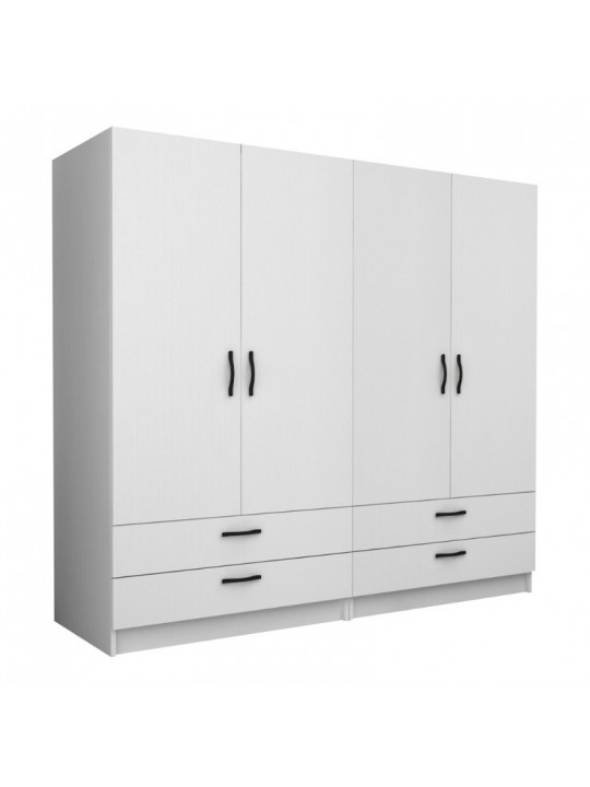 Ντουλάπα ρούχων Victoria Megapap τετράφυλλη με συρτάρια χρώμα λευκό 200x60x181εκ.