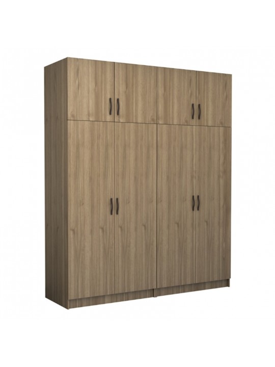 Ντουλάπα ρούχων Victoria Megapap τετράφυλλη με πατάρι χρώμα καρυδί 200x60x240εκ.