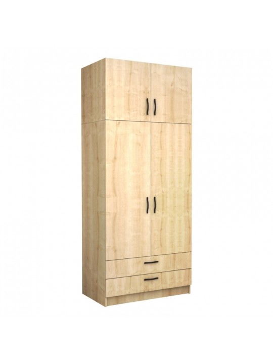 Ντουλάπα ρούχων Victoria Megapap δίφυλλη με πατάρι και συρτάρια χρώμα φυσικό οξιάς 100x60x240εκ.