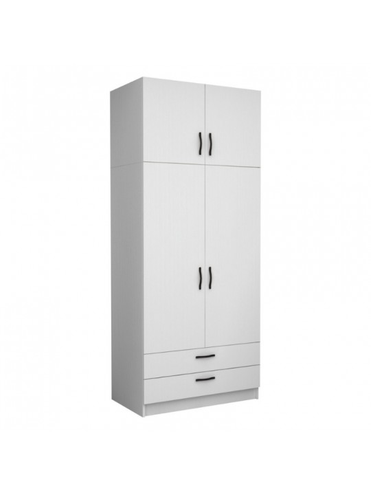 Ντουλάπα ρούχων Victoria Megapap δίφυλλη με πατάρι και συρτάρια χρώμα λευκό 100x60x240εκ.