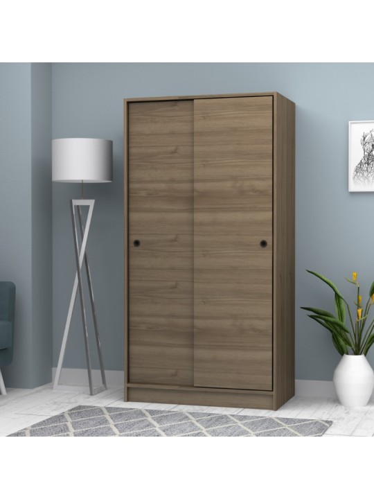 Ντουλάπα ρούχων Misra Megapap δίφυλλη συρόμενη χρώμα καρυδί 94x52x182εκ.