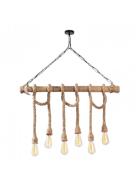 Φωτιστικό οροφής Giza Megapap E27 ξύλο - σχοινί εξάφωτο χρώμα φυσικό 80x8x90εκ.