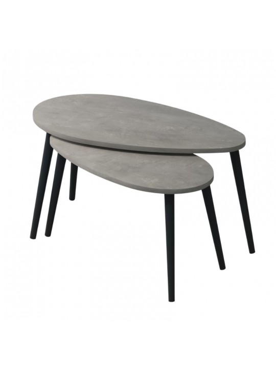 Τραπεζάκι σαλονιού σετ 2 τμχ Spline Megapap χρώμα γκρι ρετρό 80x40x46εκ.