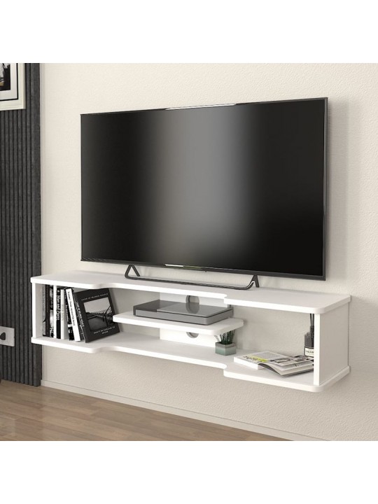 Έπιπλο τηλεόρασης επιτοίχιο Perry Megapap χρώμα λευκό 120x29,6x25,6εκ.