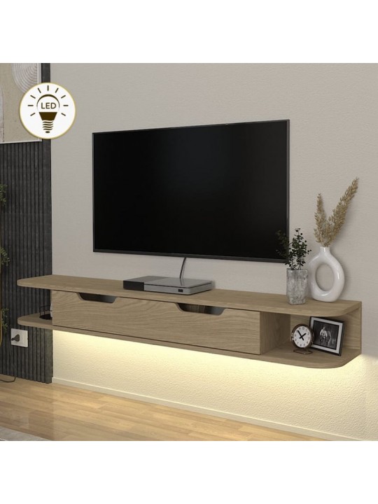 Έπιπλο τηλεόρασης επιτοίχιο Noland Megapap με LED χρώμα rota oak 150x35x19,2εκ.