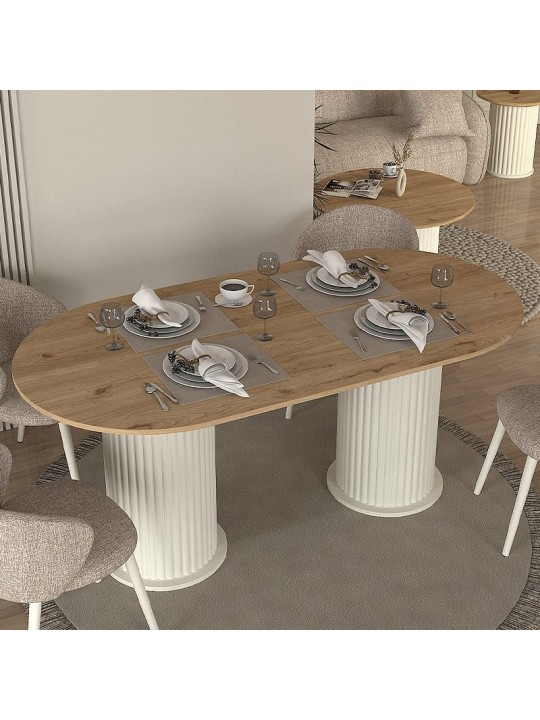 Τραπέζι Bohema Megapap χρώμα ivory - sepet oak 180x90x77,7εκ.