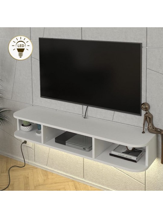 Έπιπλο τηλεόρασης επιτοίχιο Bask Megapap με LED χρώμα λευκό 120x29,6x19,2εκ.