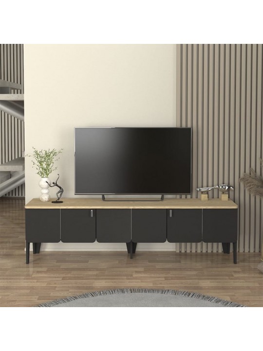 Έπιπλο τηλεόρασης Pedro Megapap χρώμα ανθρακί - rota oak 180x35x50,7εκ.