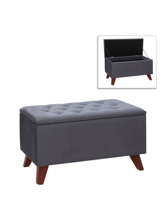 Σκαμπώ - Ταμπουρέ Lotus Megapap βελούδινο χρώμα ανθρακί 90x40x50εκ.